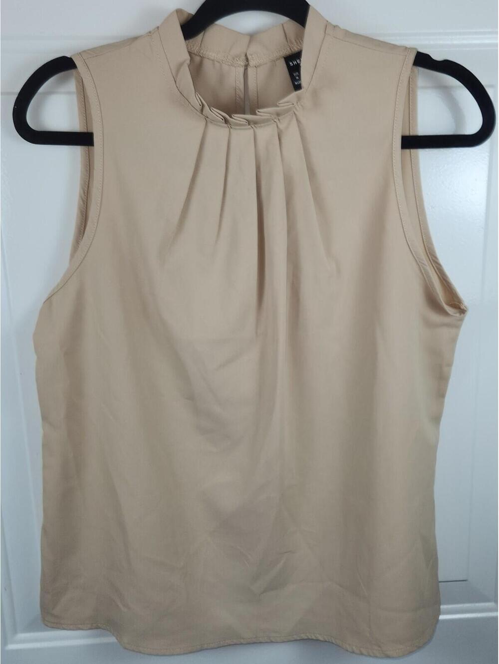 Shein Women's High Neck Tan Sleeveless Blouse Size M